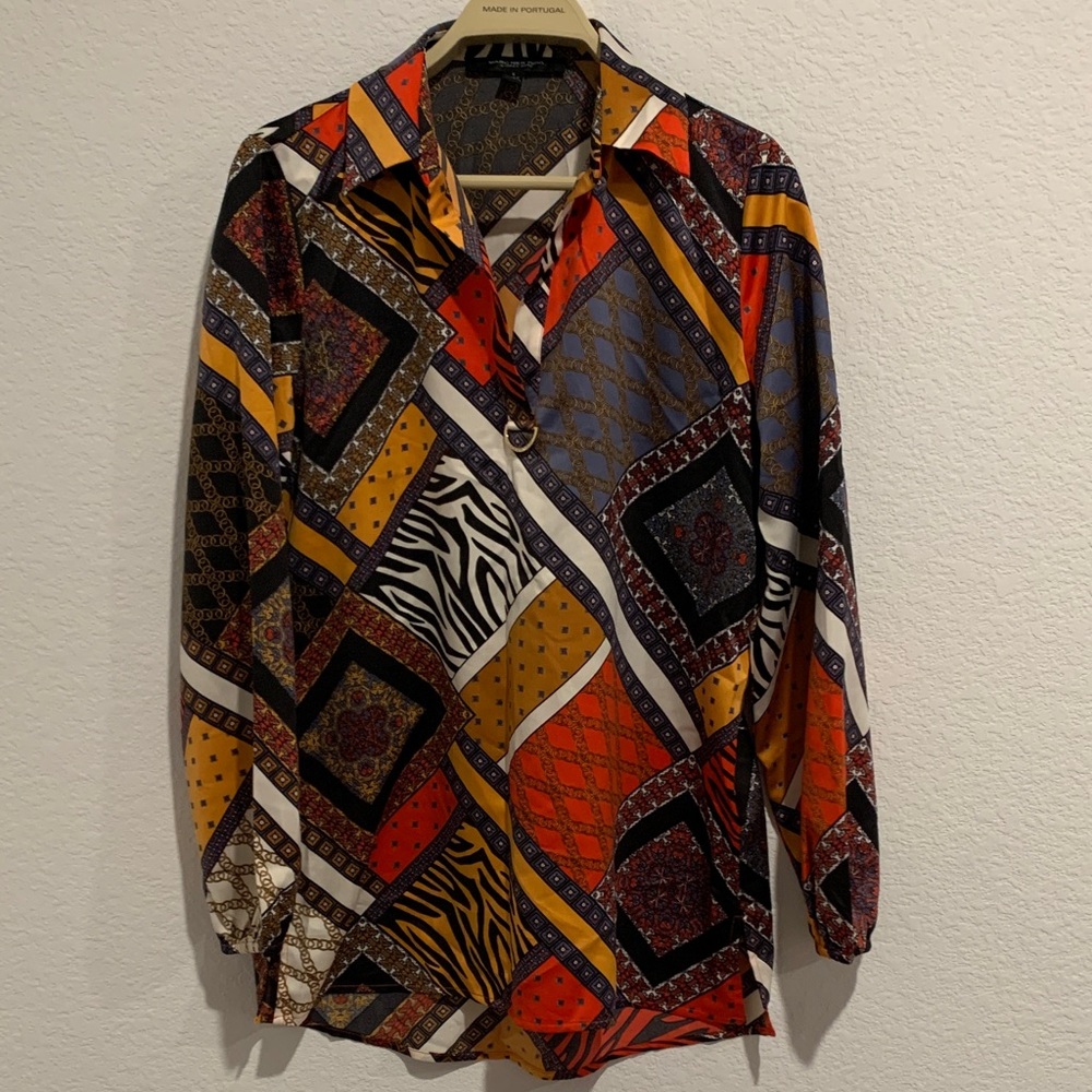 Chic Geometric Long Sleeve Blouse